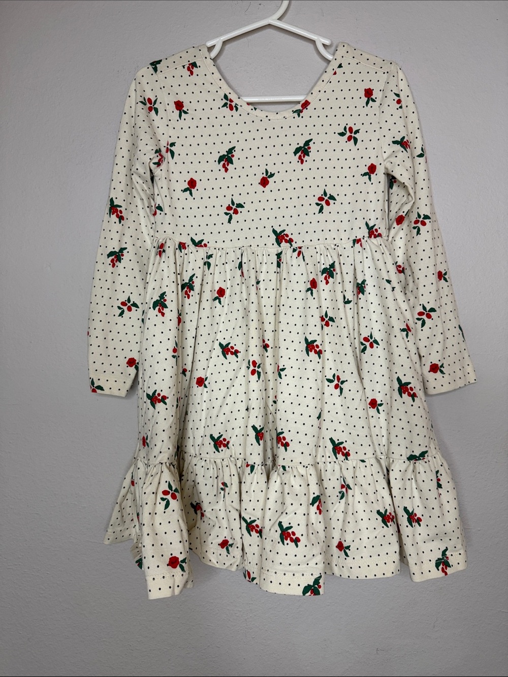 Hanna Anderson Cream Floral Dot Long-Sleeve Dress for Girls